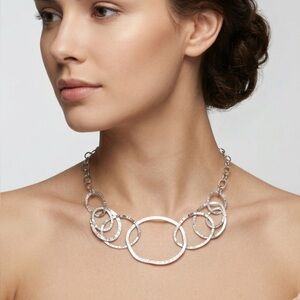 Silpada Retired N2450 “Pop Of Bubbly “ Sterling Silver Hammered Bib Necklace